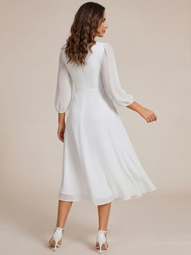 Image of Ever-Pretty Women's Chiffon V Neck Long Sleeves A-Line Midi Length Wedding Guest Dress Cocktail Party Formal Dresses 01926