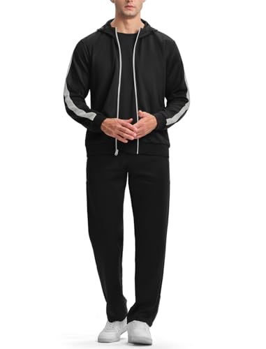 YSENTO Track Sweat Suits Mens Sets 2 Pieces Outfits Jogging Hoodie Tracksuits Warm Up Sweatsuits 4 Zipper Pockets Black-2 M - Thumbnail 2