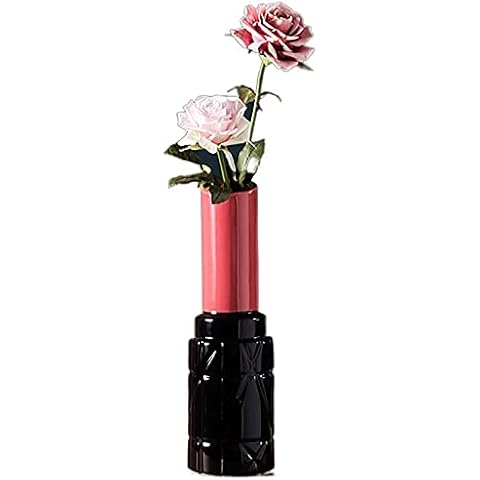 Creative Ceramic Vase,Hand-crafted Lipstick Shape Decorative Vase,Elegant Flower Vase For Floral Arrangements,Rose Tulip Vases Valentine's Day Present-Small b 25x8x5cm(10x3x2inch) Cover