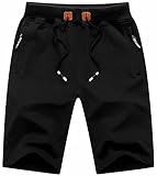 Tyhengta Mens Shorts Casual Drawstring Elastic Waist Workout Shorts with Zipper Pockets Black 38