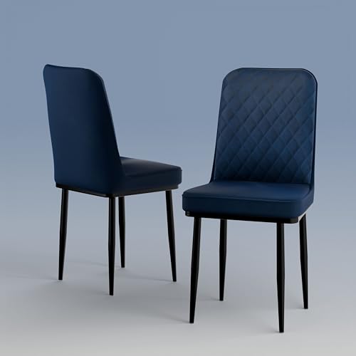 Image of IKON Premium Velvet Dining Chair with Cushioned Seat & Metal Legs | Premium Accent Chair for Living Room, Bedroom & Balcony | D.I.Y (Midnight Blue)