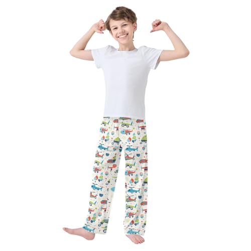 Pajama Pants Sleep Pants Soft Elastic Waist Pajama Lounge Pants Cute Blue Red Air Plant Green Car for 6-14 Years Old3