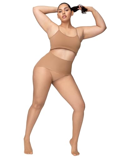 Getnoosh PLAY Free-Hugging Seamless Tights For Women | Stylish Comfort & Breathable | Light Weight Sheer Women's Tights No Middle Seam | Mocha - S/M