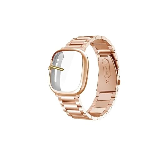 [PLYYQZM] �ɍ��� Fit bit Versa 4 3 2/sense/Sense2 �o���h �X�e�����X�X�`�[�� ���^���X�g���b�v �X�N���[���ی�P�[�X�t���ɓK��(Rose gold,Versa)