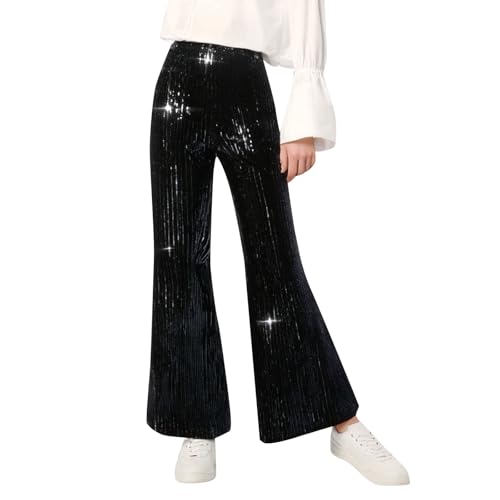 Vhersily 2026 Lentejuelas Mujer Pantalones Brillantes Pantalones Cortos Brillantes Pantalones Pierna De Cintura Alta Elegante Culotte Extra Largo Pata Streetwear Casual Completo Ligero Para Correr