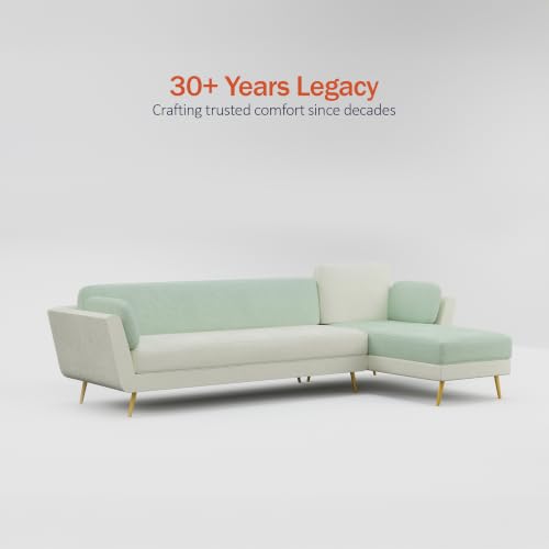 Image of Nuvola Air Premium Latex Fabric Sofa | 3, 4 & 5 Seater Options | 2 & 3-Toned Variants | Ultra-Soft Deep Seating Comfort | Modern Living Room Sofa | 3-Year Warranty (Mint Green & White, RHS, 5)
