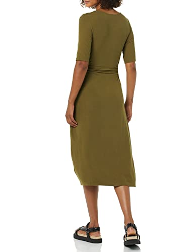 Image of Amazon Essentials Women's Fine Rib V Neck Side Cut-Out Midi Dress (Previously Daily Ritual)