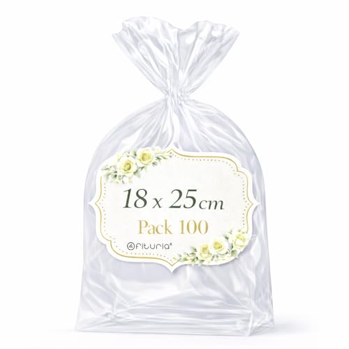 Ofituria Sacos de transparente 18 x 25 cm, sacos transparentes para carros e presentes, sacos de plástico transparente para aniversários de criança, bolachas e detalhes, 1 embalagem (100 sacos)