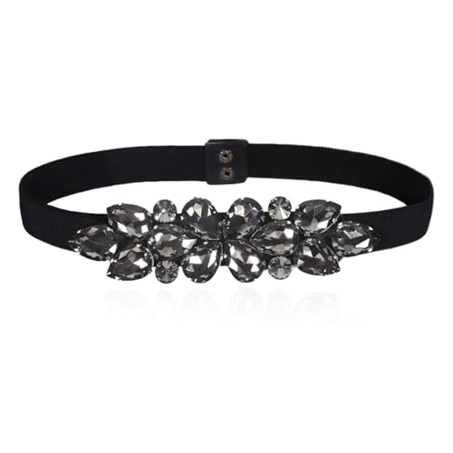 Women Rhinestone Stretch Belts Thin Skinny Elastic Wasit Belt Beaded Crystal Belts for Lady Dresses
