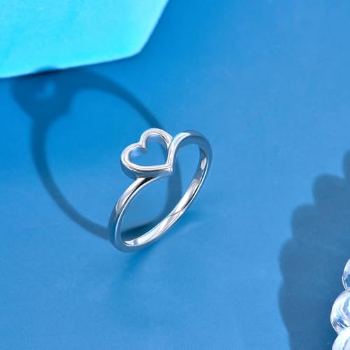 Simple Heart Ring for Women Girls Silver Cute Heart Rings Stackable Rings Wedding Band Statement Promise Ring2