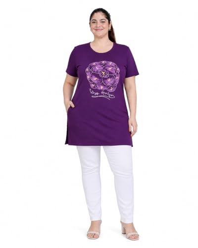 Image of In Love Women's Printed Cotton Plus Size Longline T-Shirt with Pockets | Cotton fabric - soft longline T-shirt with easy plus-size fit