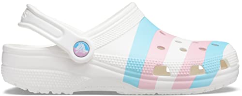 Image of Crocs Unisex-Adult Classic Graphic Clogs, Logo /White, 5 Women /3 Men