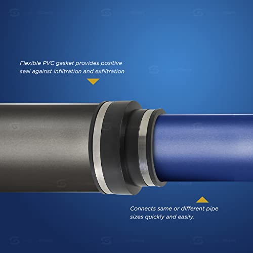 Supply Giant 6I5I Flexible Pvc Reducing Coupling with Stainless Steel Clamps, 6.6" x 4.5" Inner Diameter for 6" x 4" Nominal Pipe, Black