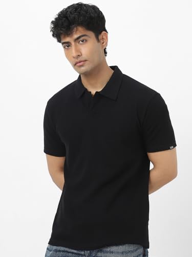 Image of Urbano Fashion Men's Textured Regular Fit Half Sleeve Cotton Polo T-Shirt