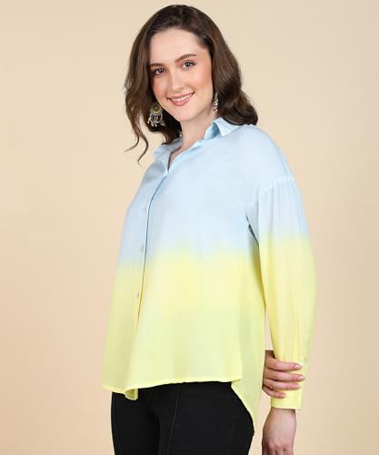 Image of Maaesa Women Handmade Ombre Tie & Dye Rayon Shirt | Relaxed Fit | Lightweight & Breathable | Long Sleeve Button-Down | Classic Collar | Casual & Office Wear