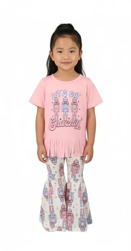 Image of Unique Baby 2 Piece Girls Bell Bottom Leggings Outfit with Short Sleeved Shirt Kid and Toddler Clothes Set