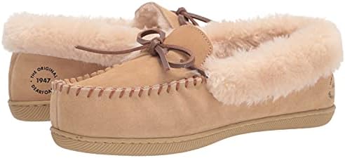 Dearfoams Women's Bethany Suede Moccasin Slipper, Desert, 7 | Image 6
