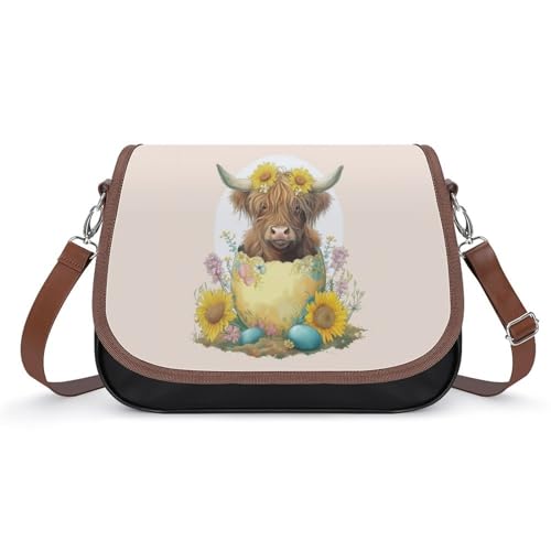 Highland Cow Sunflower Crossbody Shoulder Messenger Women Bag Pu Leather Office Work Business for Handbag Crossbody Bag