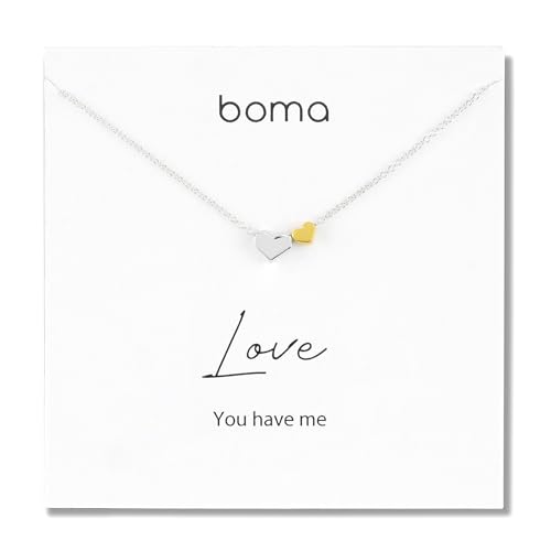 Boma Jewelry Sentiments Collection Love Sterling Silver Two Hearts with 14kt Gold Vermiel Necklace, 18 Inches