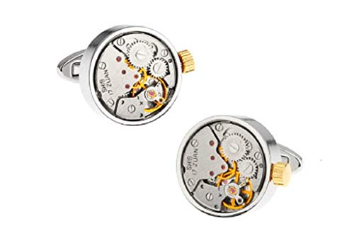 MRCUFF Watch Cuff Links Steampunk Movement 2 Tone Pair Cufflinks in a Presentation Gift Box & Polishing Cloth