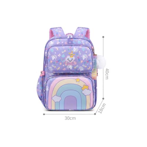 Mochila de carrinho rodinha escolar infantil reforçada e resistente à água arco -íris (Lílas)