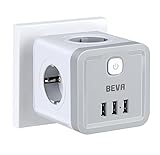 USB enchufe: BEVA regleta enchufe con 4 tomas enchufes y 3 USB enchufe. La potencia máxima puede alcanzar los 2500 W (250 V, 10 A).La salida de corriente total de las tres tomas USB es de 3,1 A, y la única máxima puede alcanzar los 2,4 A.