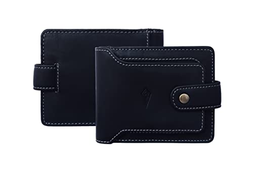 Imperious mens leather wallet bifold, slim, zipper, rfid wallet card holder, money clip, men, picture holder, long style, money clip montableu (Black)