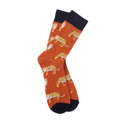 Men's Orange Wild Tigers Zoo Safari Animal Novelty Socks Dress Socks