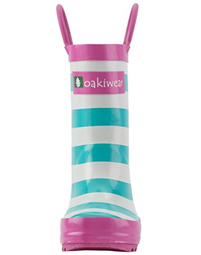 Mint, White & Pink Loop Handle Rubber Rain Boots3