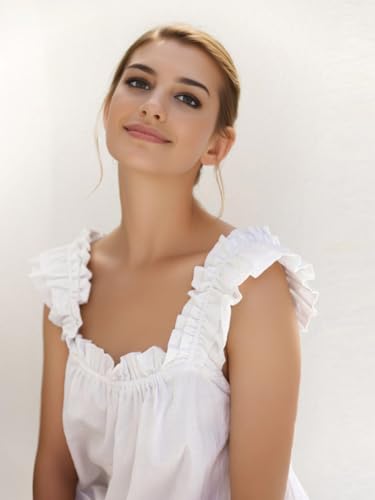 Womens Summer Pajama Sets 2 Piece Outfits Ruffle Trim Top and Shorts Cotton Loungewear Set3