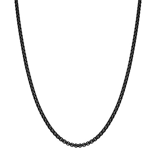 Mens 3mm Square Square Rolo Cable Rope Chain Necklace Black Tone 316L Stainless