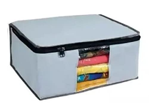 Image of IMMERSE Non-Woven Saree Cover Storage Bag With Transparent Window /Cloth Covers With 2 Premium zip /Saree Organizer for Garment Covers with a capacity of up to 8 sarees (Pack Of 3) (Grey)