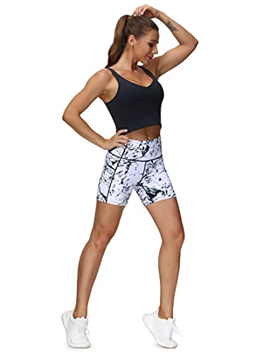 Image of THE GYM PEOPLE High Waist Yoga Shorts for Women's Tummy Control Fitness Athletic Workout Running Shorts with Deep Pockets