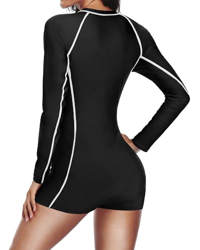 Image of Daci Women Long Sleeve Rash Guard One Piece Boyleg Swimsuit Zipper Surfing Bathing Suit UPF 50+