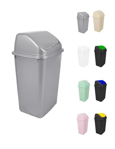 Jardin202   Cubo de Basura con Tapadera Basculante   30/50 Litros   Ideal para Hogar y Oficina | 30 L (Plata)