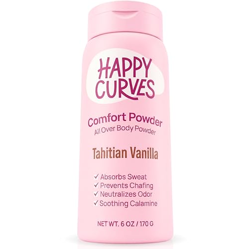 HAPPY CURVES Comfort Powder: Talc Free Anti Chafe Body & Foot Dusting Powder Deodorant to Control Inner Thigh Chafing and Private Areas 6oz (Pack of 1) - Tahitian Vanilla