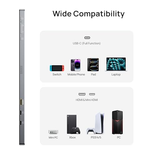 Image of ARZOPA 17.3 inch Portable Monitor Gray, 1080P FHD 103% sRGB IPS Gaming Monitor Laptop Monitor with Built-in Kickstand HDMI USB C External Screen for PC Mac Phone Xbox PS5 - Z1C Plus