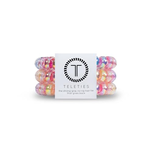 Product Image of the TELETIES - Spiral Hair Coils - Ponytail Holder Hair Ties for Women - Phone Cord Hair Ties - Strong Grip, No Rip, Water Resistant, No Crease Hair Tie Coils - 3 pack (Large, Eat Glitter for Breakfast)