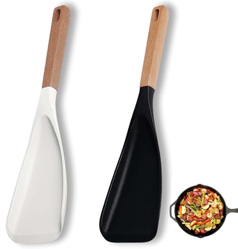 Set di 2 cucchiai da cucina multifunzionali, dimensioni 31 x 7 cm, in silicone, resistente al calore e antiaderente, per pentole antiaderenti (bianco e nero)