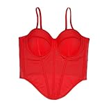 LIUYUYOUGO Corset De Vestir Top De Corsé Con Corpiño De Malla Para Mujer Body Transparente Con Contraste De Colores Corsés Sexys Con Tirantes Finos Camisola Push Up Tops Cortos Con Ballenas Camis