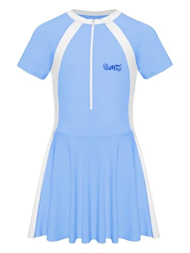 Big Girls Swimdress Short Sleeve Zip Up One Piece Swimwear with Built Bottoms Bathing Suits3