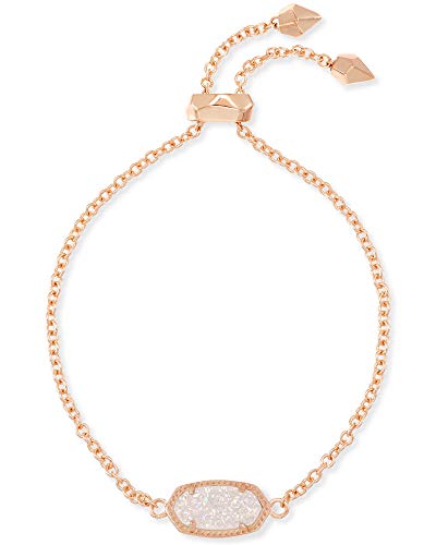 Kendra Scott Elaina Adjustable Chain Bracelet for Women, Fashion Jewelry, 14k Rose Gold-Plated, Iridescent Drusy
