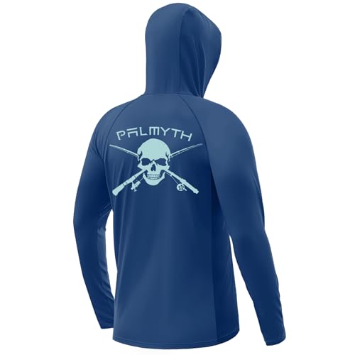 Palmyth Men's Fishing Hoodie UPF 50+ Long Sleeve with Face Mask Neck Gaiter, Dark Blue-2, XL