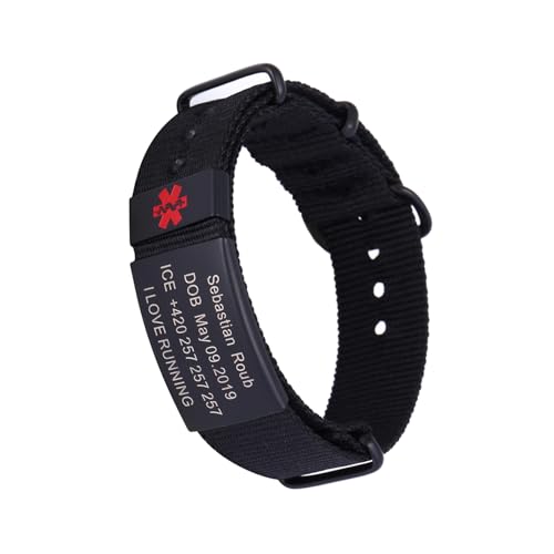 TINGKU Personalized Medical Alert Bracelet for Men Women Custom Engraved Emergency Medical ID Bracelets Diabetic Nylon Wristband Sport Jewelry