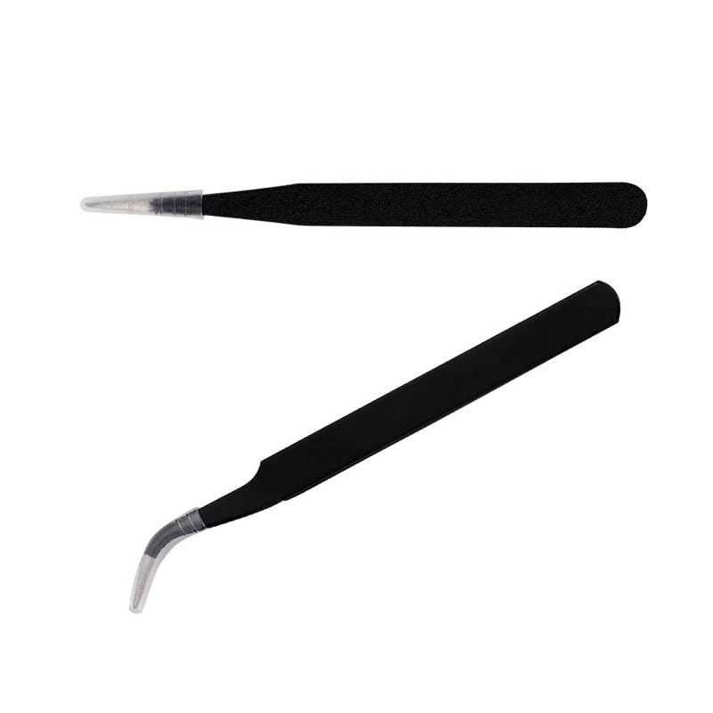 Bouclelcrafting craft tweezers Precision Tweezers, for Soldering, Model, Laboratory Work,Jewelry-Making,(2Pcs Elbows and pointed ends) (black)