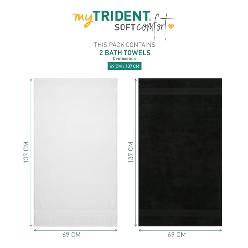 Image of MYTRIDENT Soft Comfort Air Rich 100% Cotton Towels for Bath, 500 GSM Large Size Bathroom Towels for Men /Women, 2PC Bath (69 cm x 137 cm), Black and White