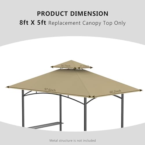 Grill Gazebo Replacement Canopy Top Cover Only, 5x8 ft, Khaki image 30