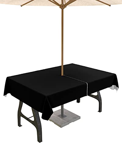 Outdoor Tablecloths with Umbrella Hole and Zipper, Black Waterproof/Stain Resistant Rectangle Table Cloth 60x120 Patio Table Cover for Picnic/Party Pure Black