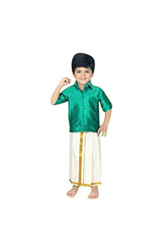 BVS2001 Rama Green and Cream Boys Veshti Sattai