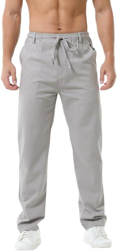 Pantalon lin fluide Hoerev pour éviter la chaleur avec cordon ajustable et zip pratique